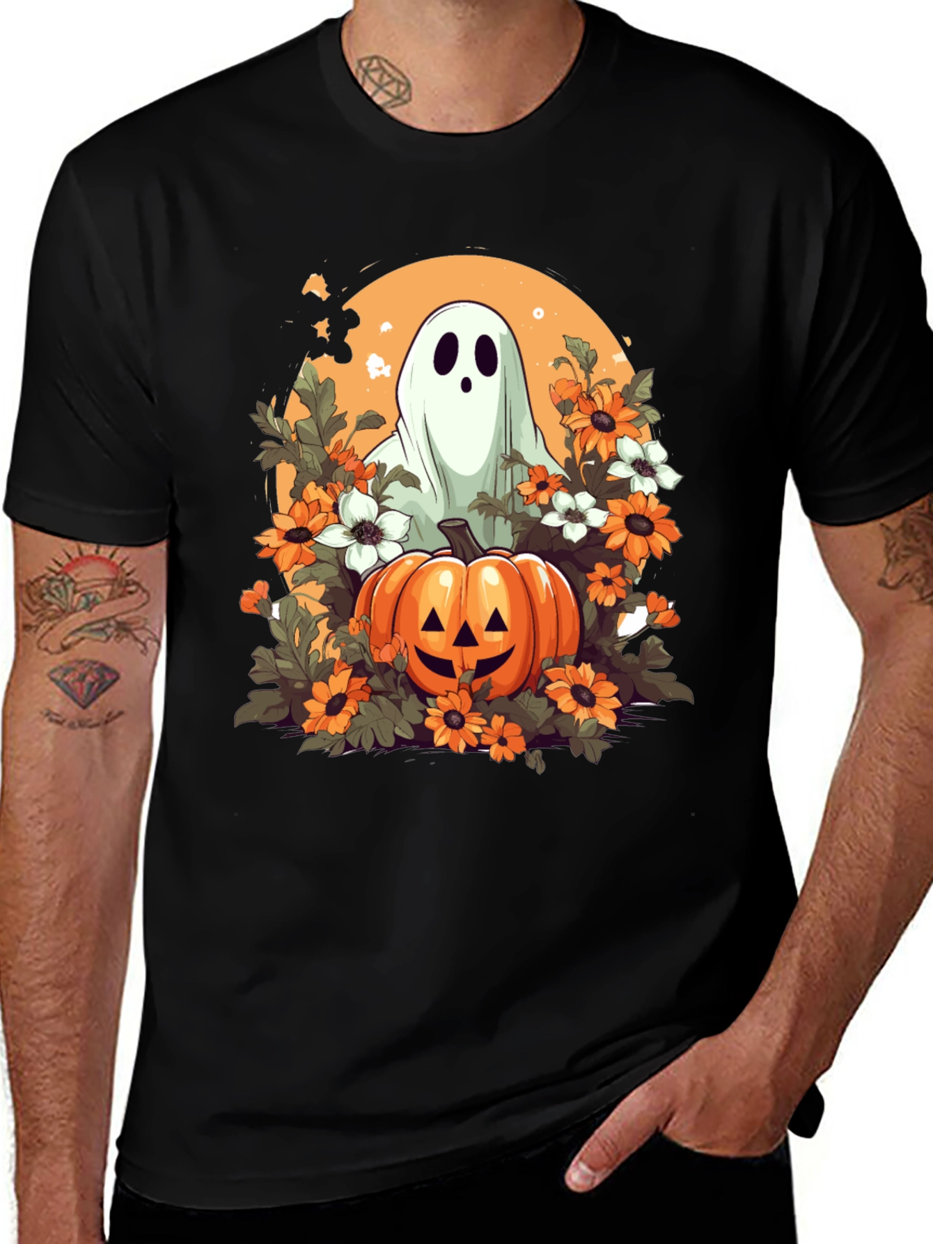 Halloween Ghost & Pumpkin Graphic Tee