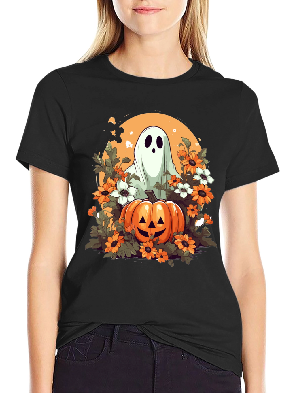 Halloween Ghost & Pumpkin Graphic Tee