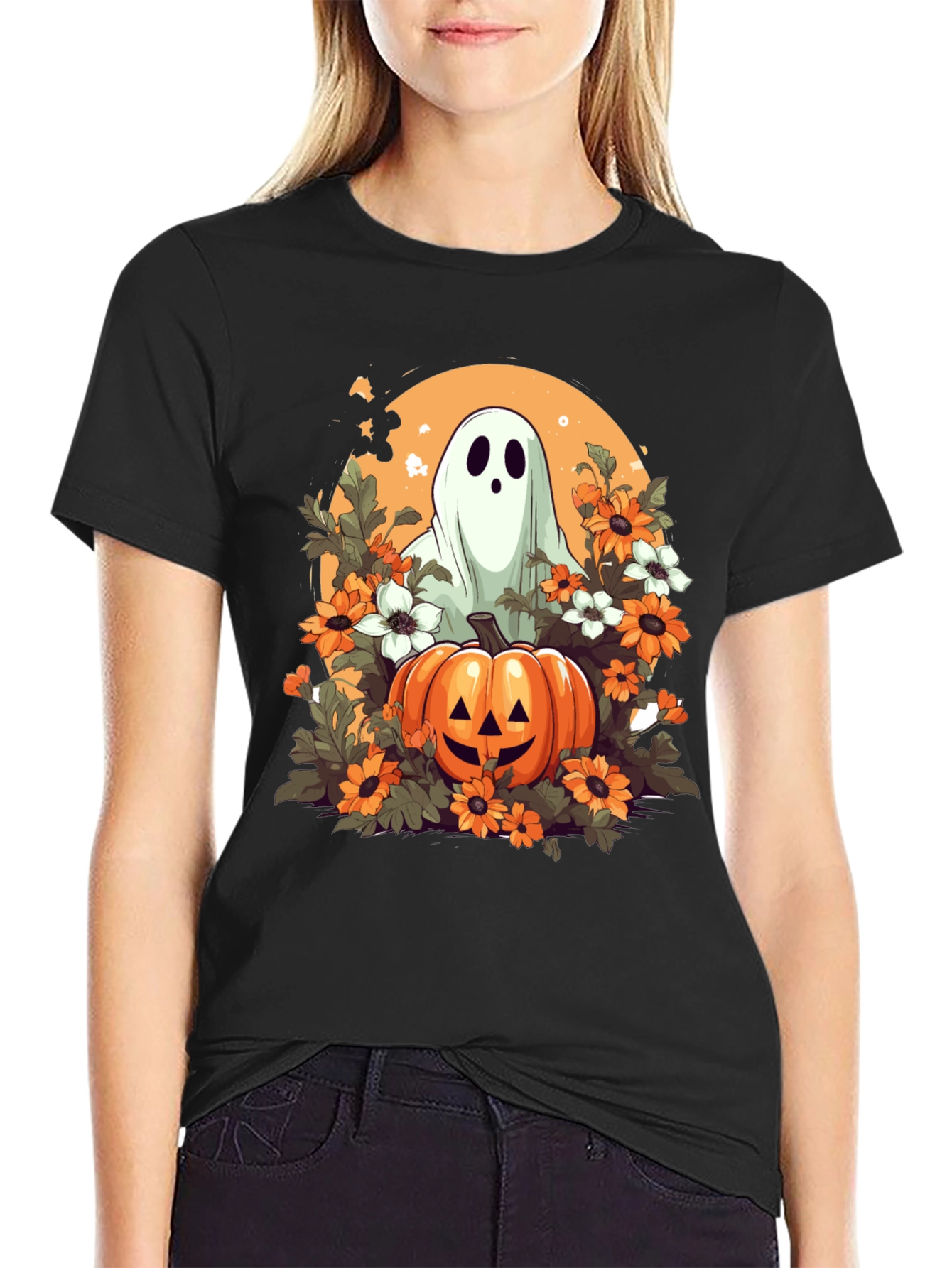 Halloween Ghost & Pumpkin Graphic Tee