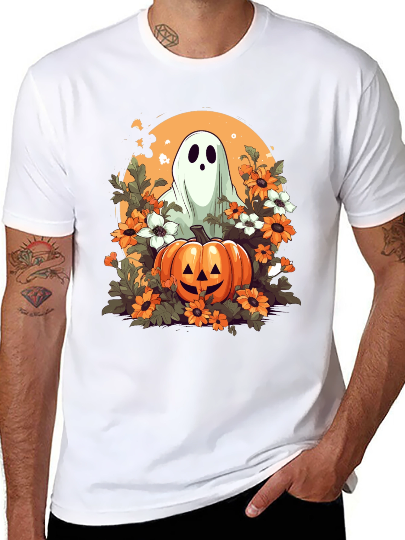 Halloween Ghost & Pumpkin Graphic Tee