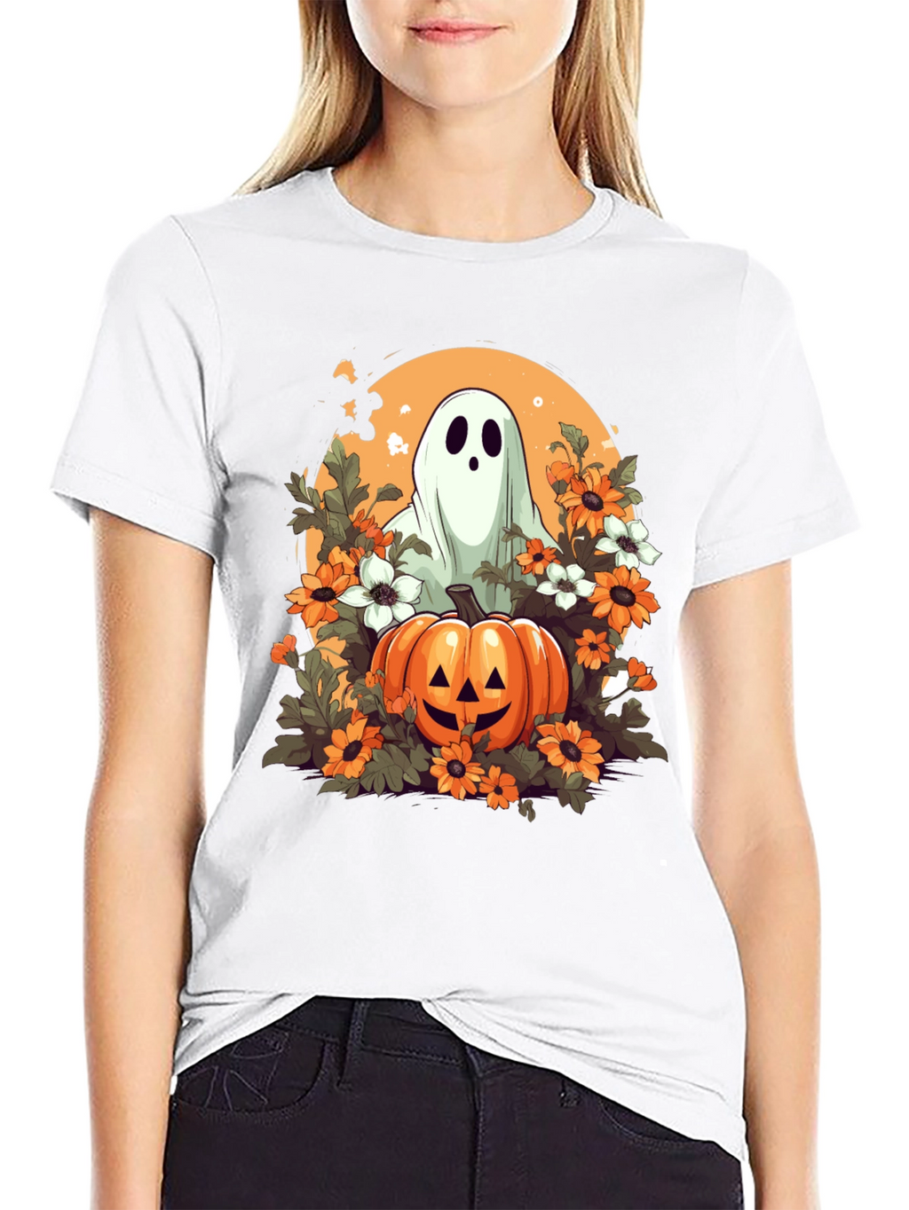 Halloween Ghost & Pumpkin Graphic Tee