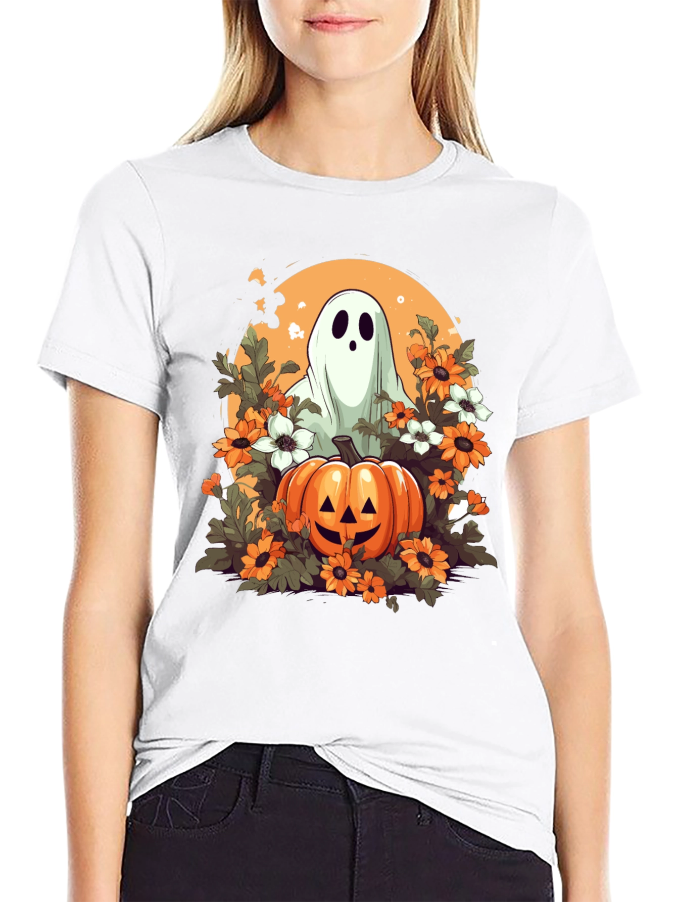 Halloween Ghost & Pumpkin Graphic Tee