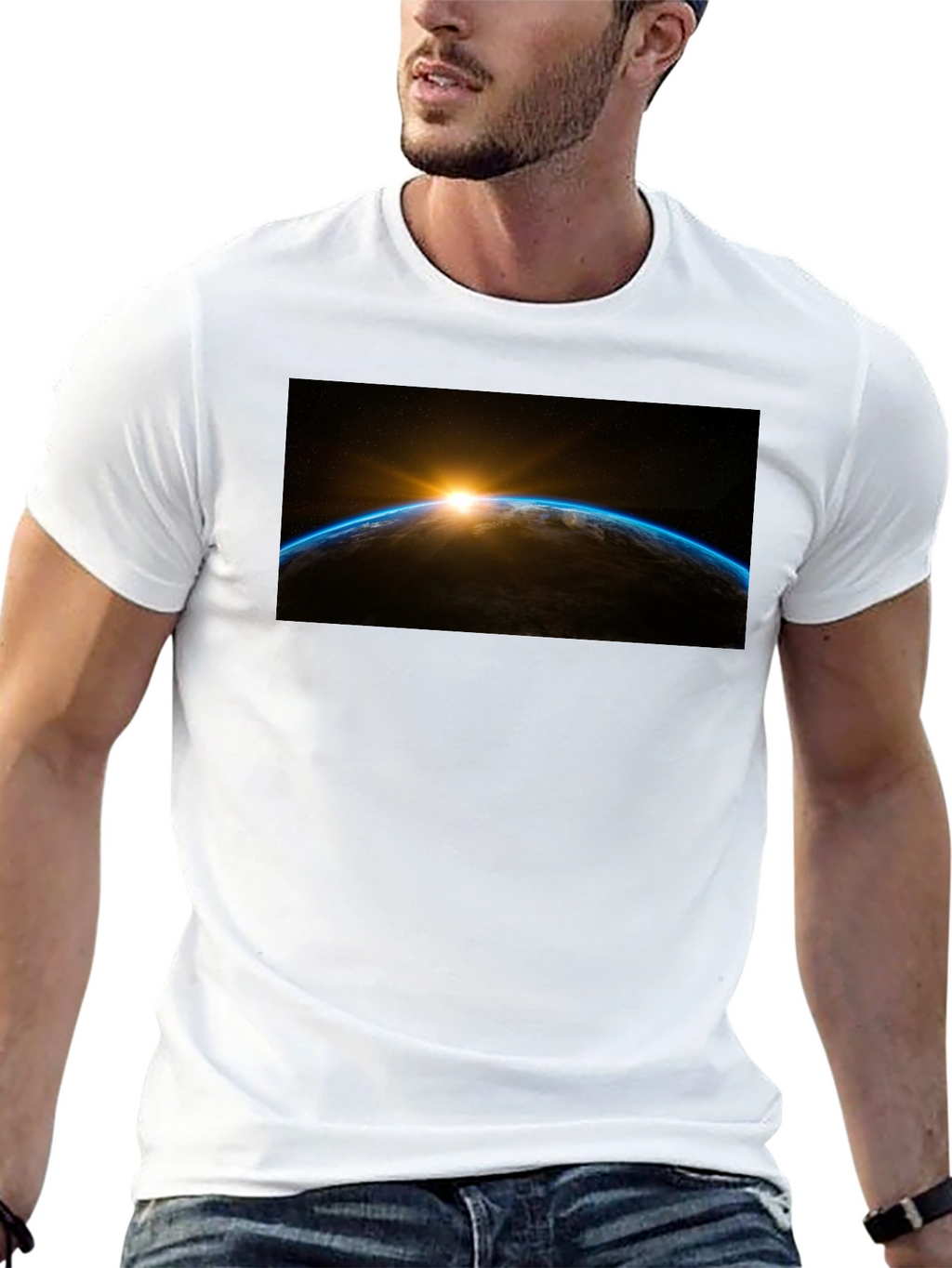 Sunrise Earth Graphic Tee - Black Cotton T-Shirt
