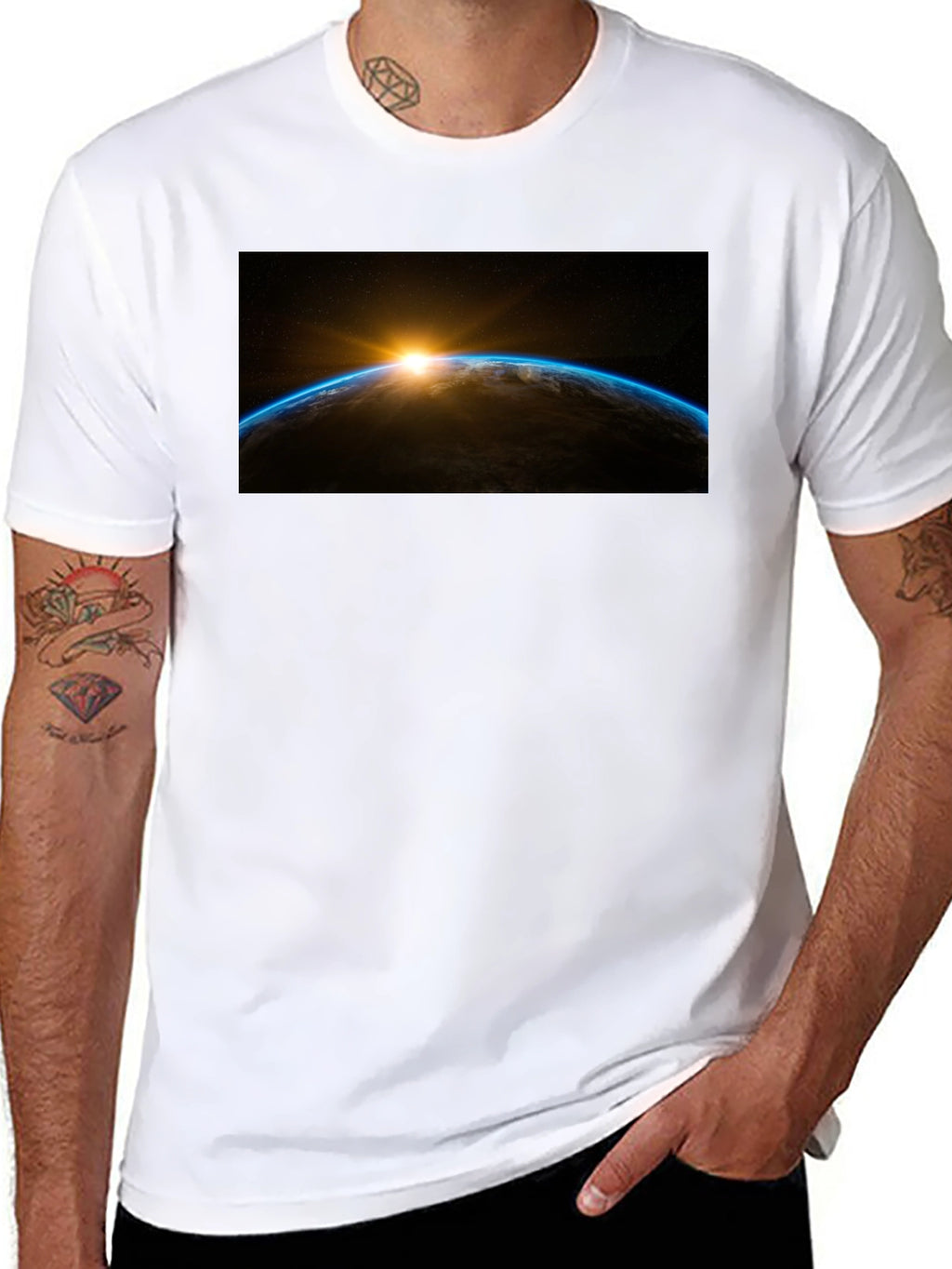 Sunrise Earth Graphic Tee - Black Cotton T-Shirt