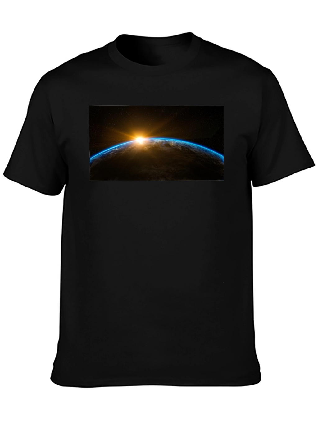 Sunrise Earth Graphic Tee - Black Cotton T-Shirt