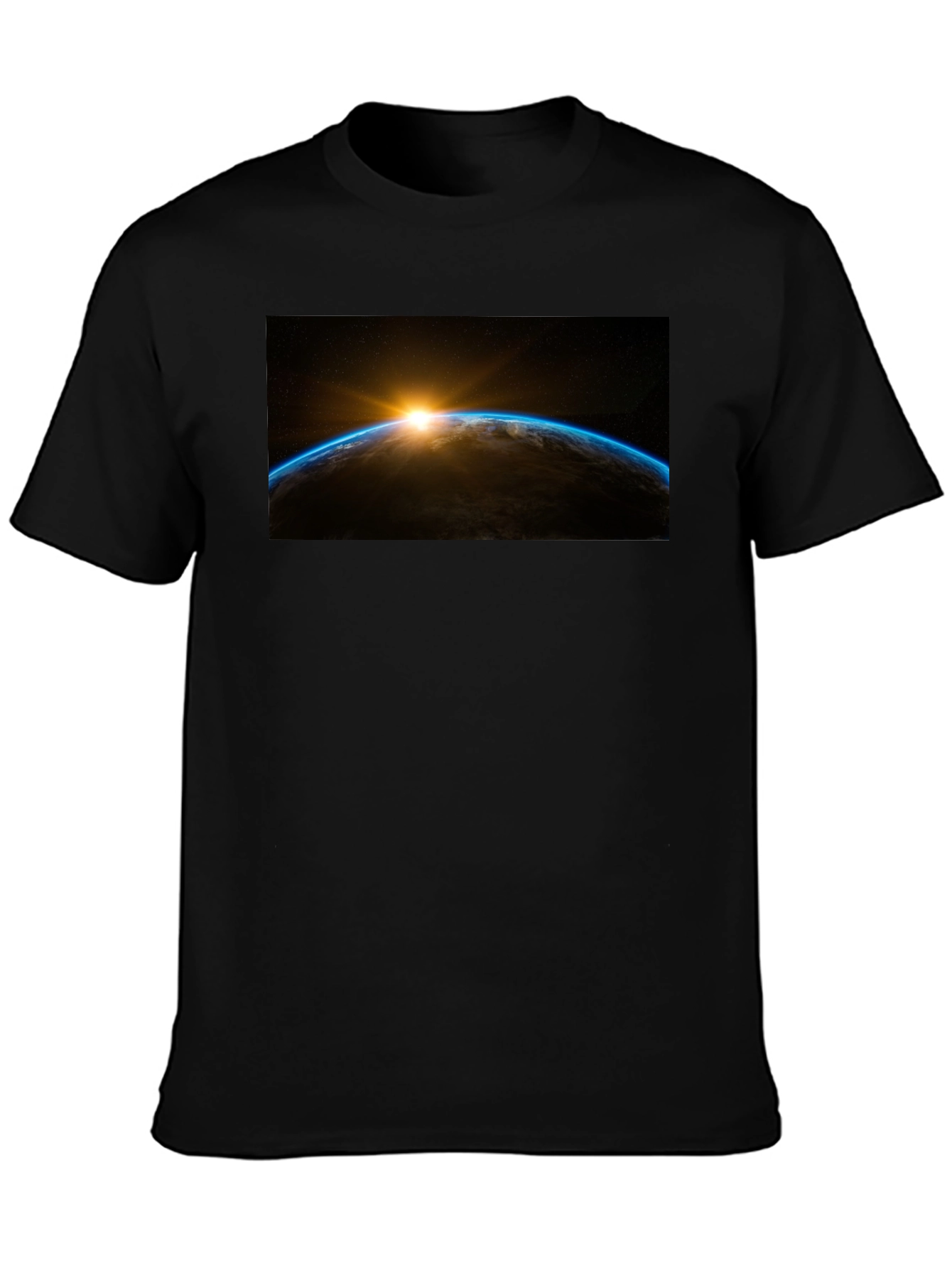 Sunrise Earth Graphic Tee - Black Cotton T-Shirt