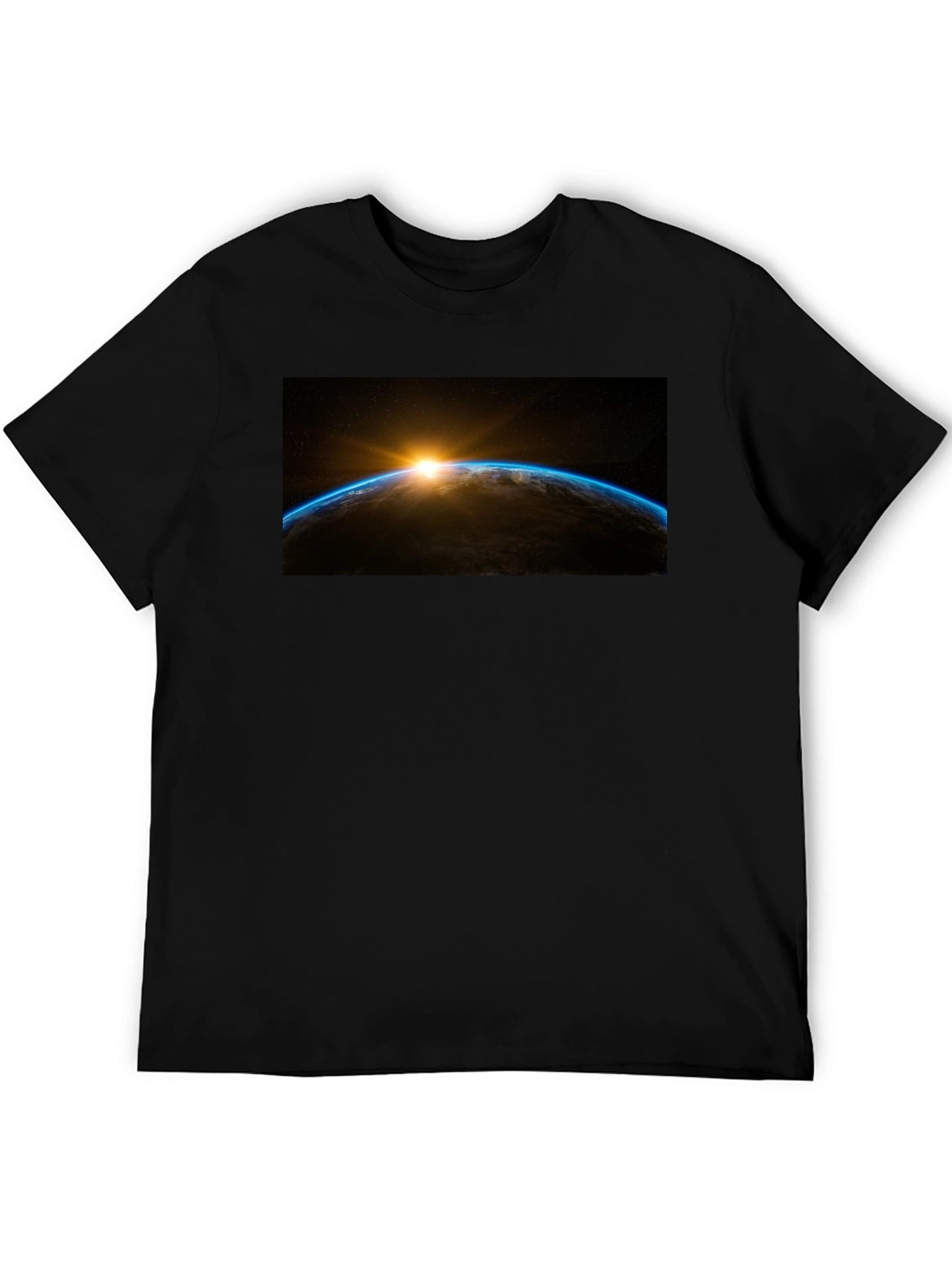 Sunrise Earth Graphic Tee - Black Cotton T-Shirt
