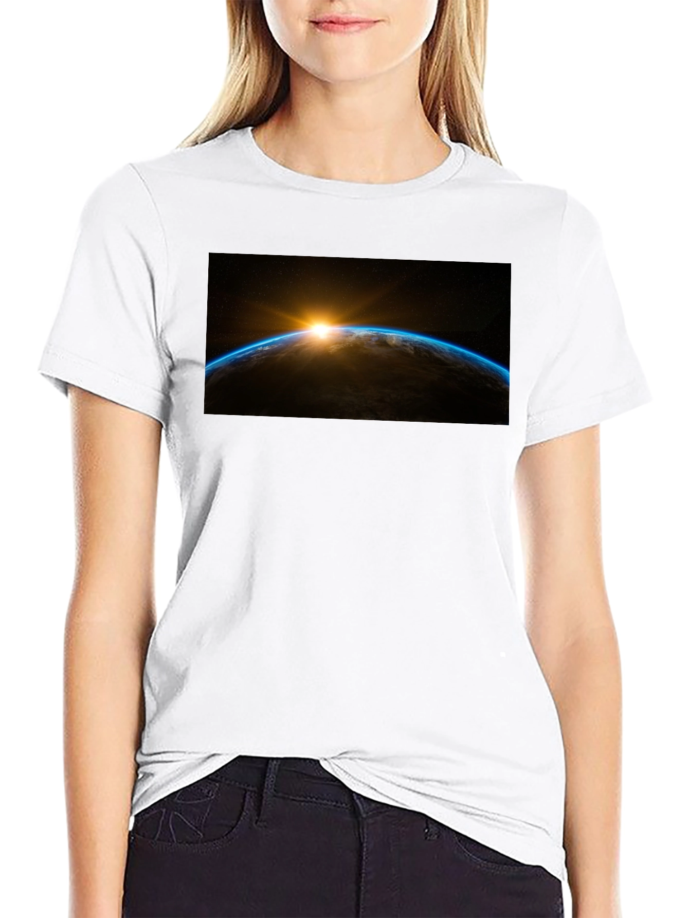 Sunrise Earth Graphic Tee - Black Cotton T-Shirt