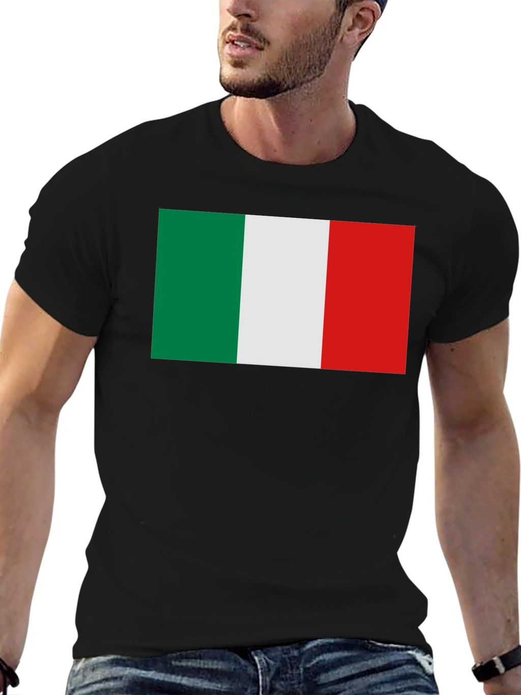 Italian Flag Graphic Tee - Black Crewneck T-Shirt