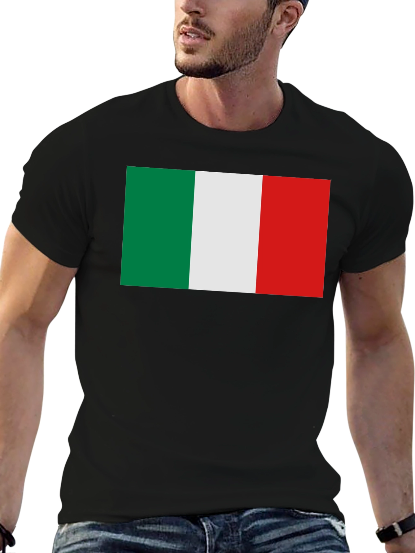 Italian Flag Graphic Tee - Black Crewneck T-Shirt