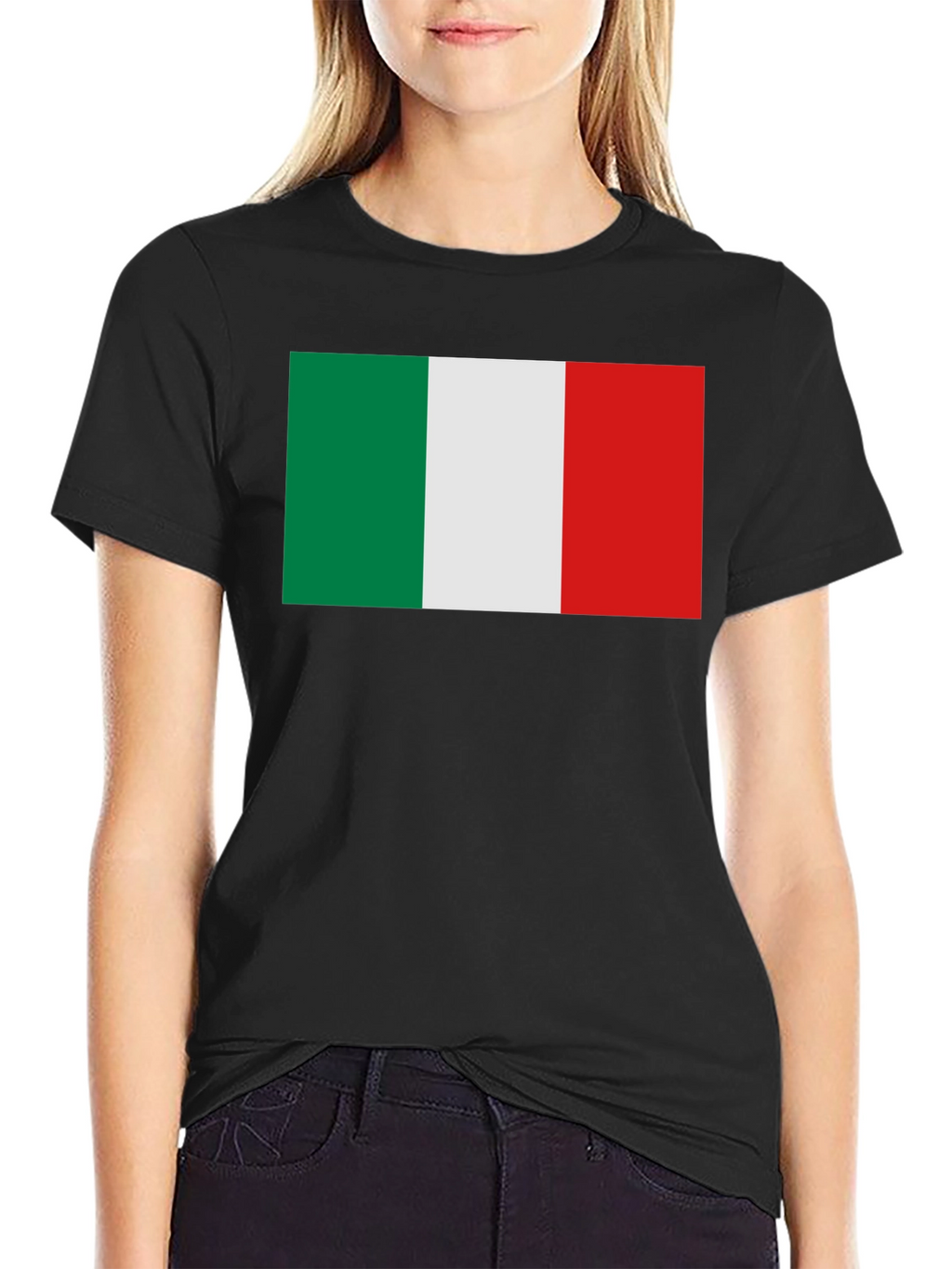 Italian Flag Graphic Tee - Black Crewneck T-Shirt