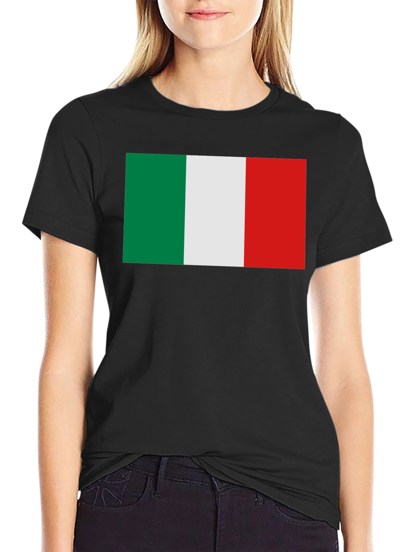 Italian Flag Graphic Tee - Black Crewneck T-Shirt