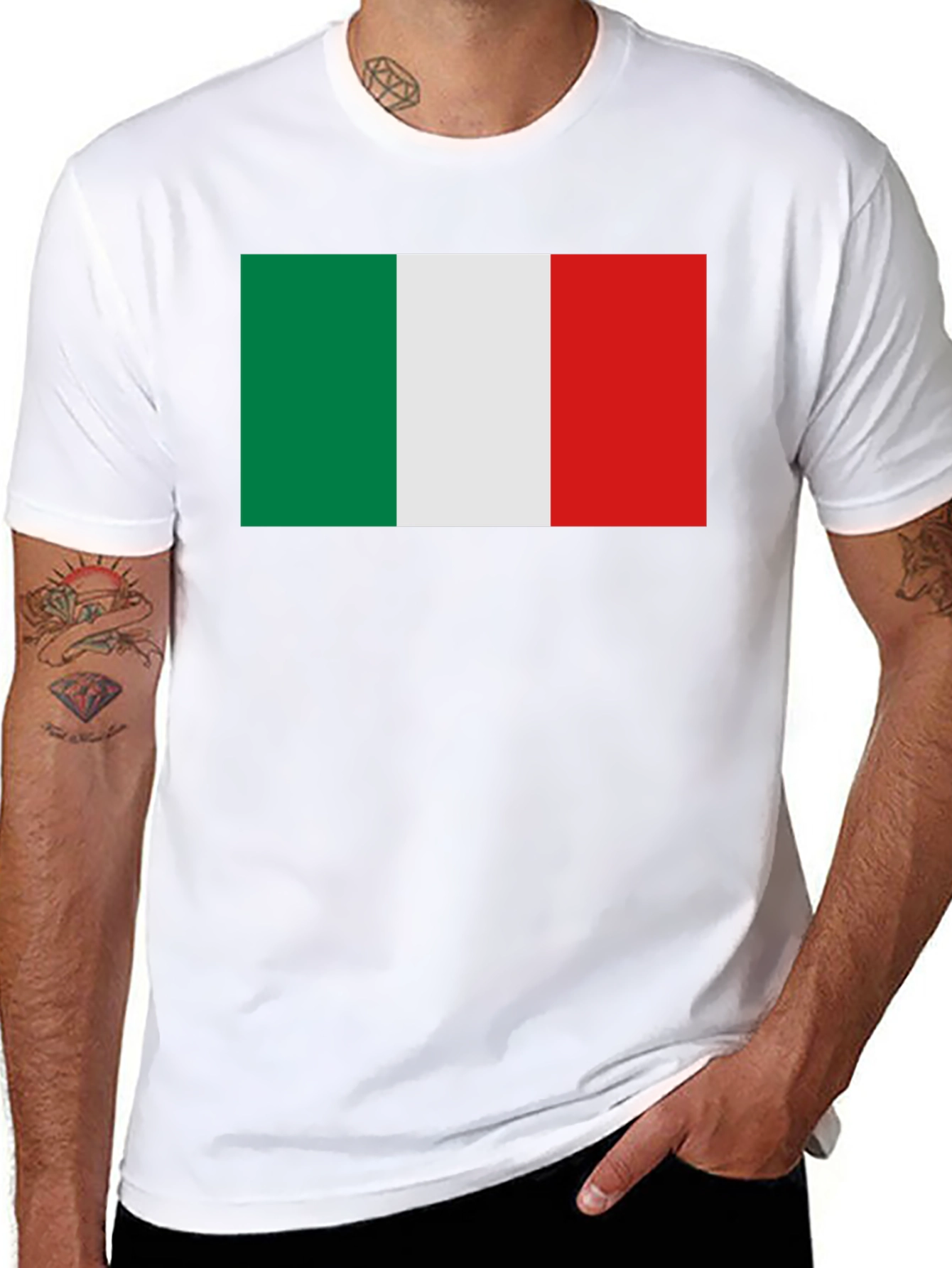 Italian Flag Graphic Tee - Black Crewneck T-Shirt