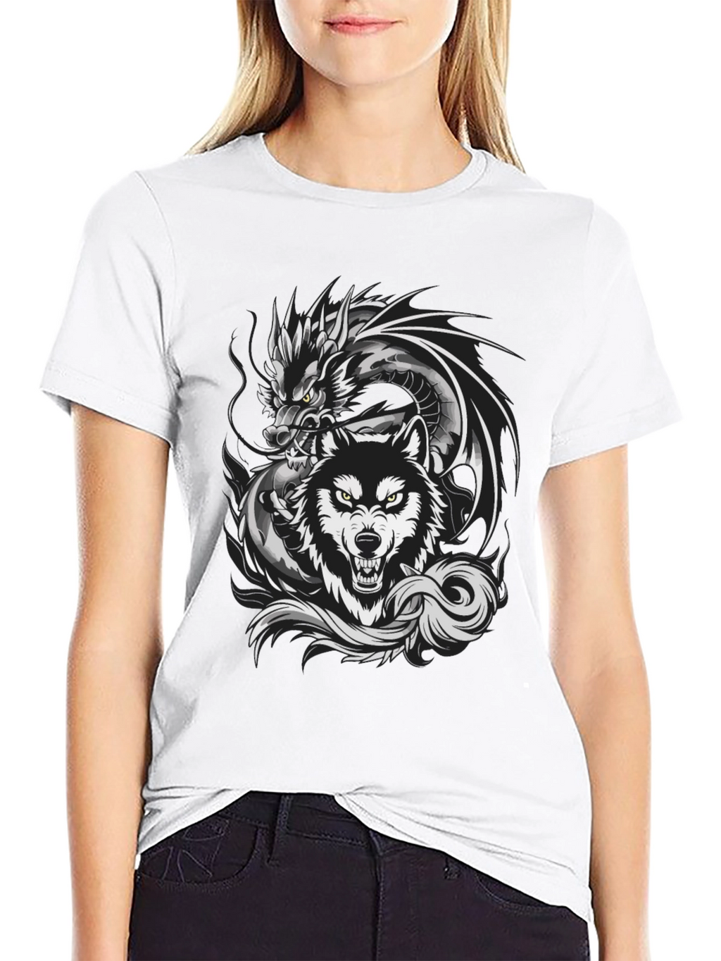 Dragon Wolf Graphic Tee - Fierce Design