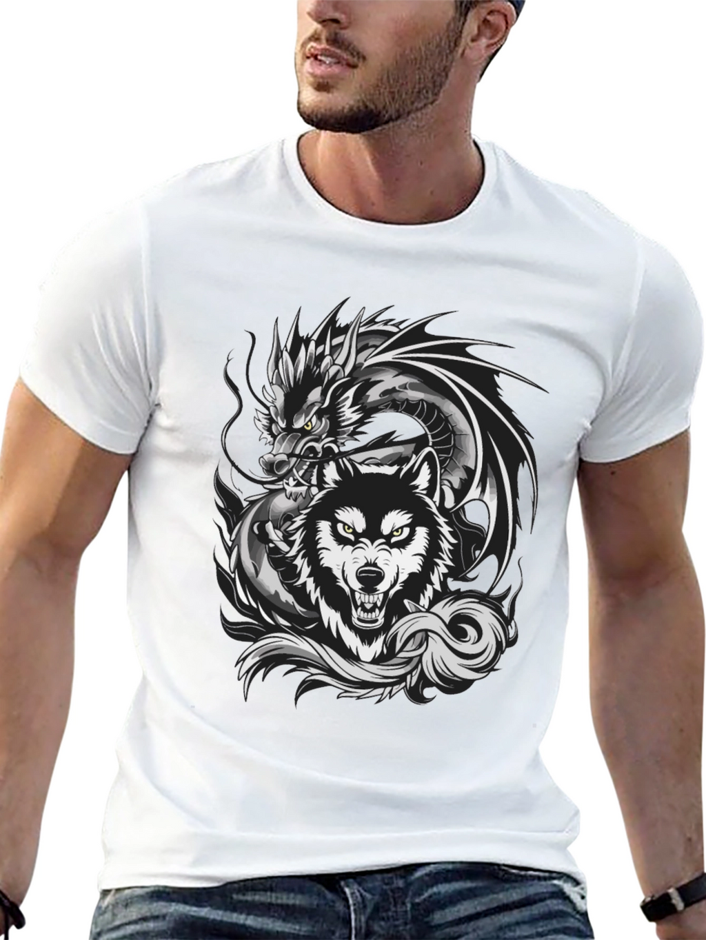 Dragon Wolf Graphic Tee - Fierce Design