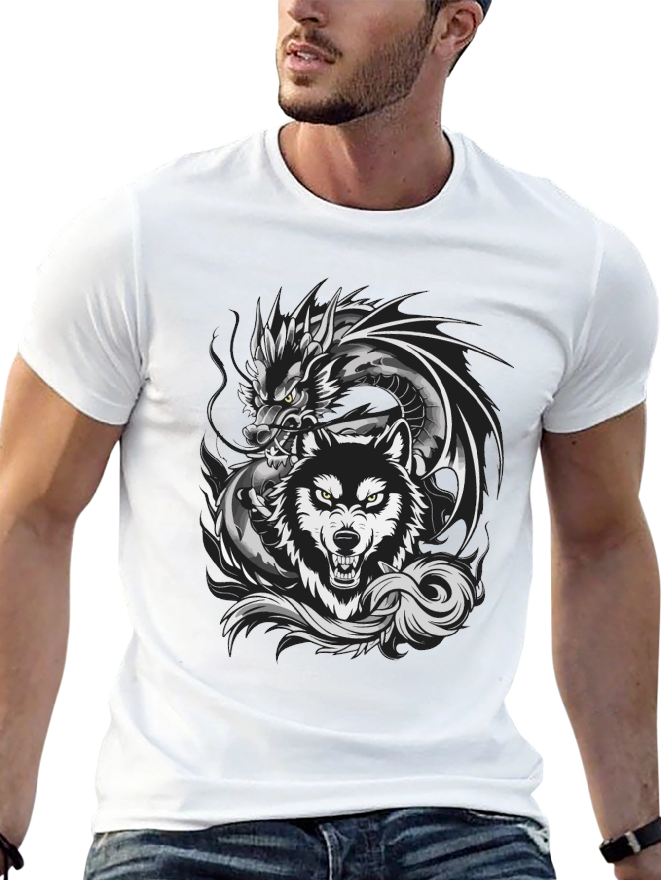 Dragon Wolf Graphic Tee - Fierce Design