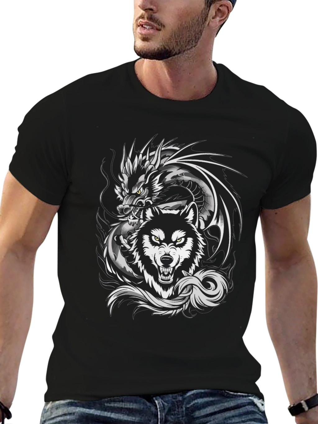 Dragon Wolf Graphic Tee - Fierce Design