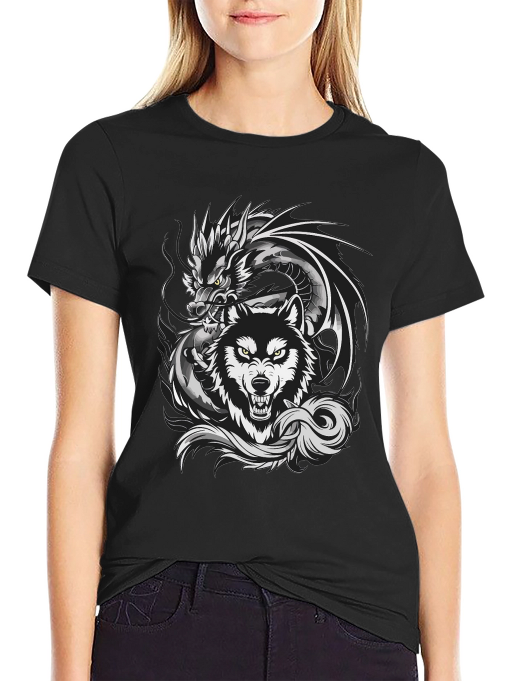 Dragon Wolf Graphic Tee - Fierce Design