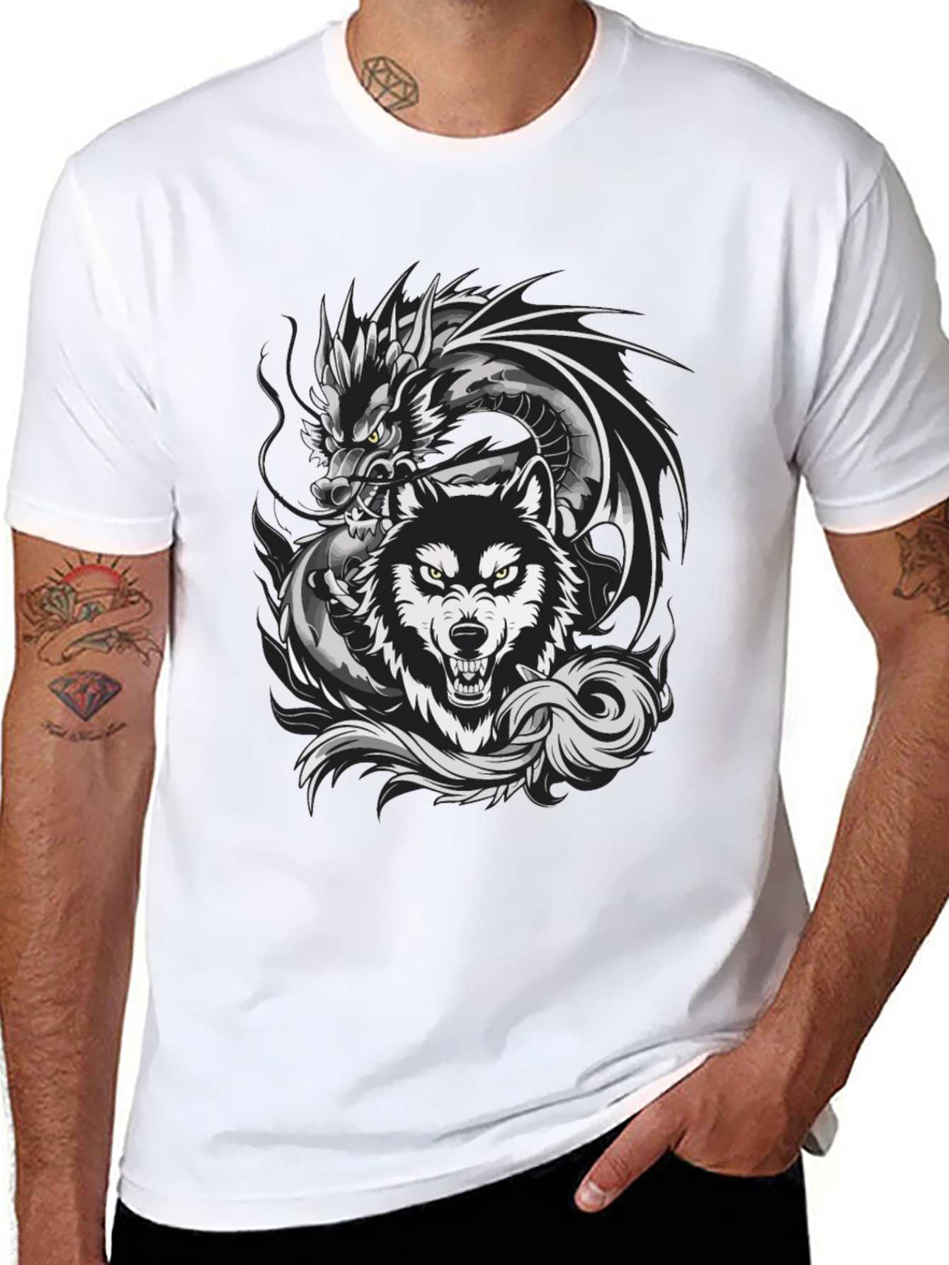 Dragon Wolf Graphic Tee - Fierce Design