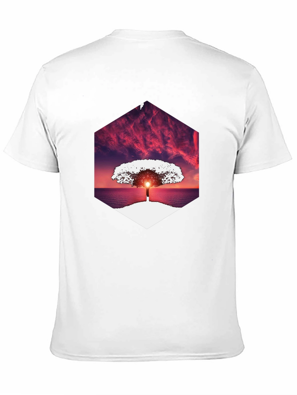 Sunset Tree Graphic Tee - Unique Hexagon Design