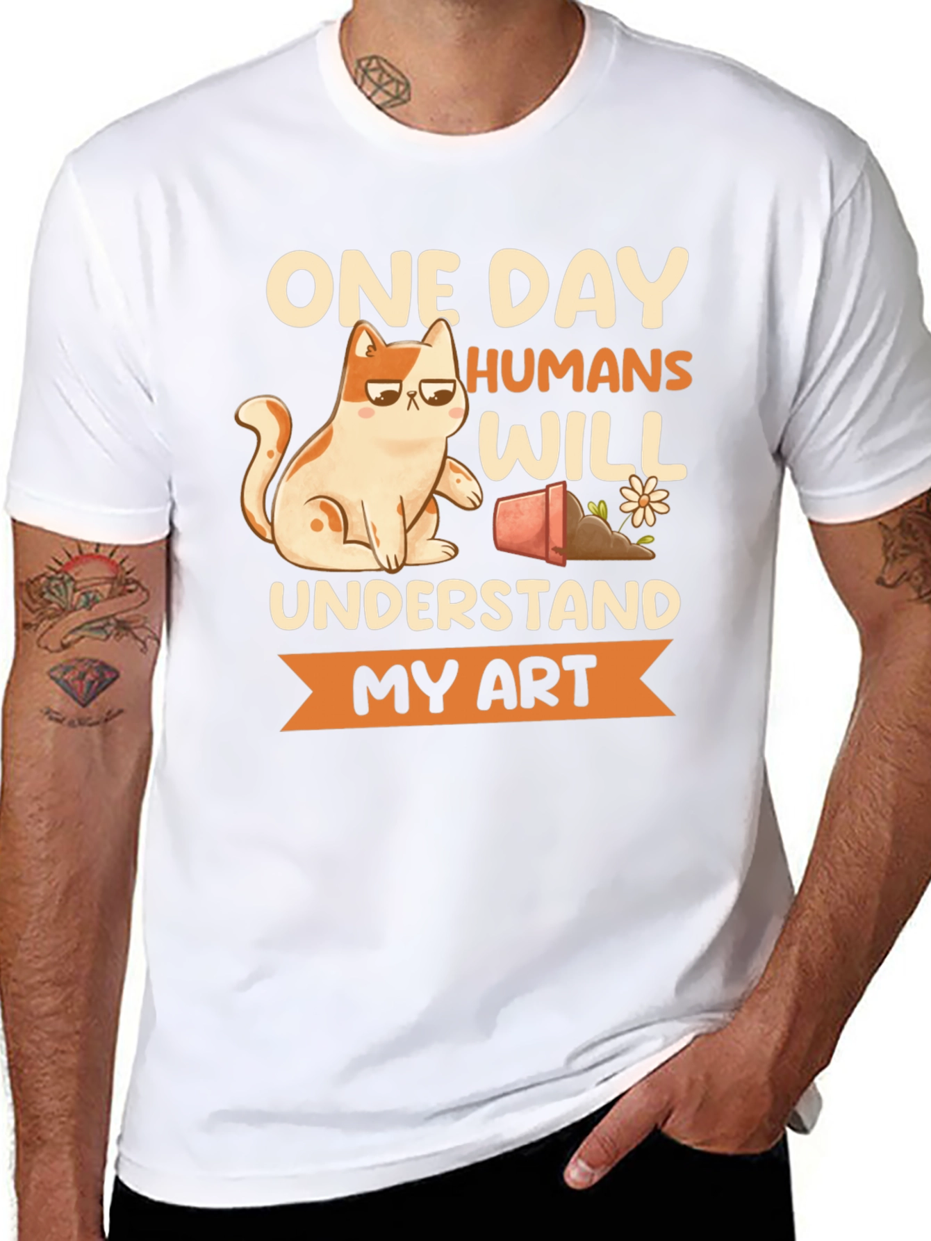 Funny Cat Art T-Shirt - Humans Will Understand