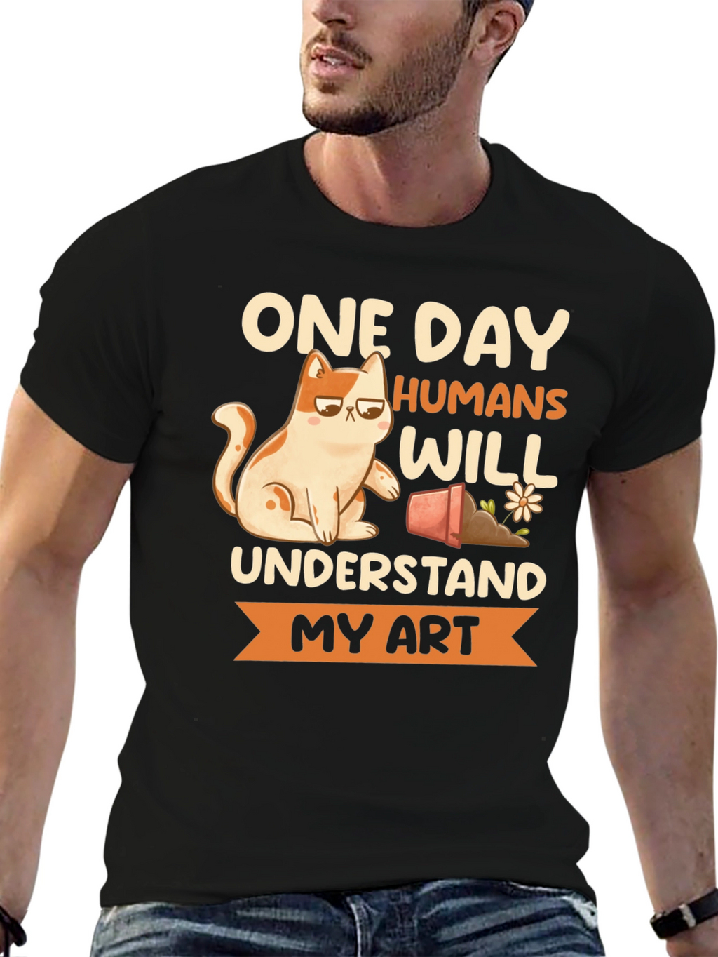 Funny Cat Art T-Shirt - Humans Will Understand
