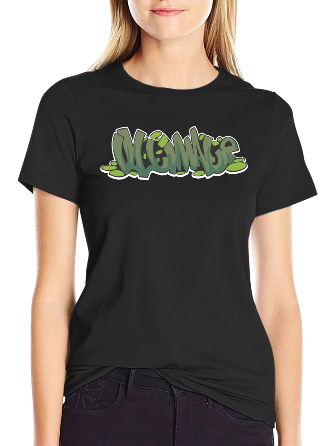 Green Mommage Graphic Black T-Shirt