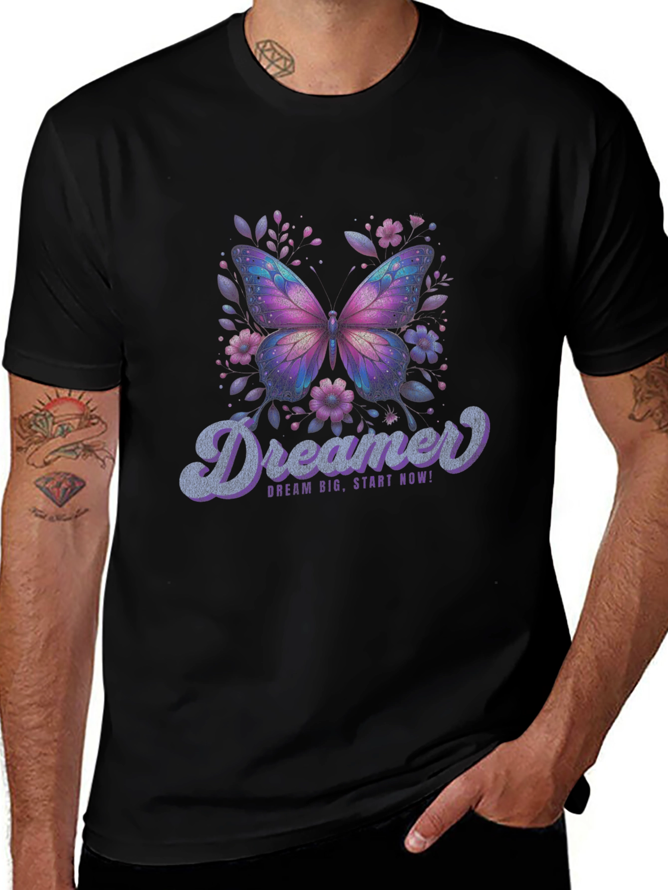 Dreamer Butterfly Graphic Black T-Shirt