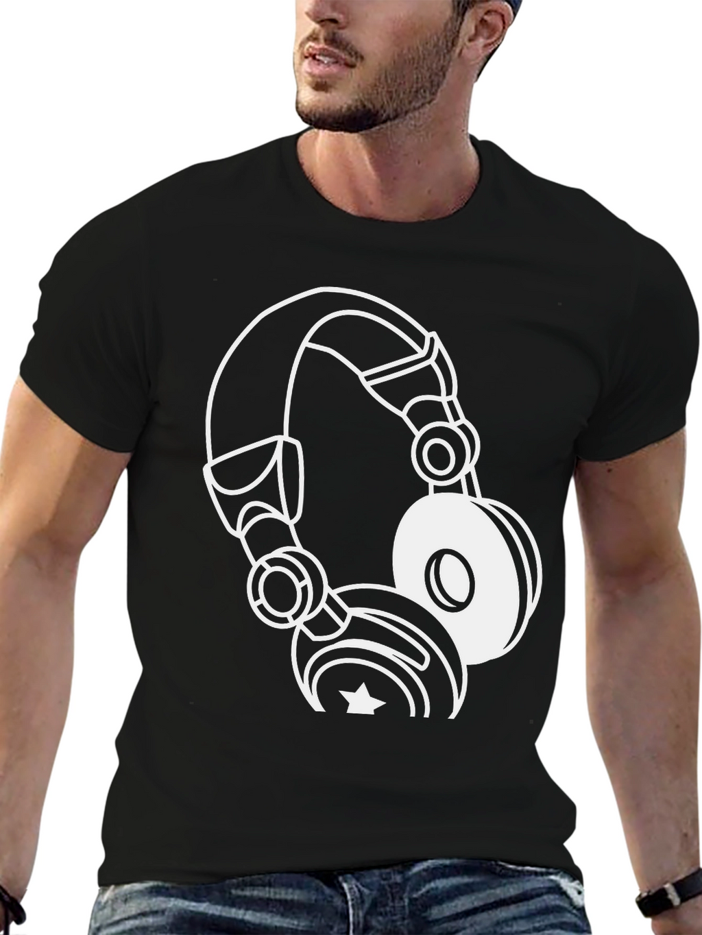 Cool Black T-Shirt with Headphones Graphic