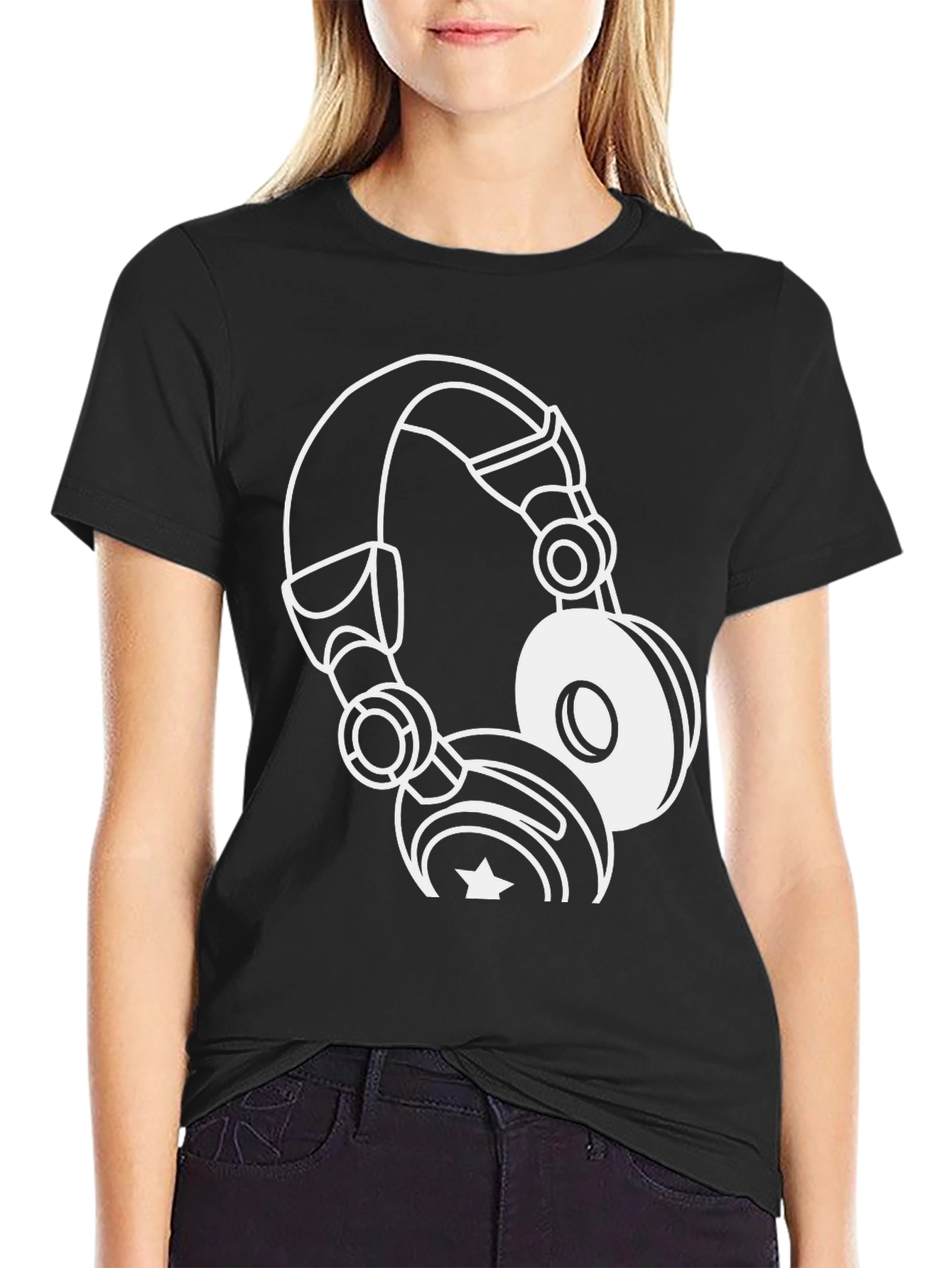 Cool Black T-Shirt with Headphones Graphic