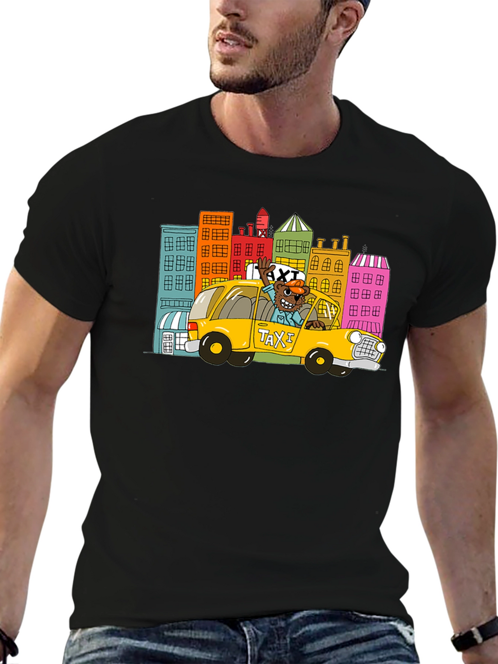 Cartoon Taxi T-Shirt - Cityscape