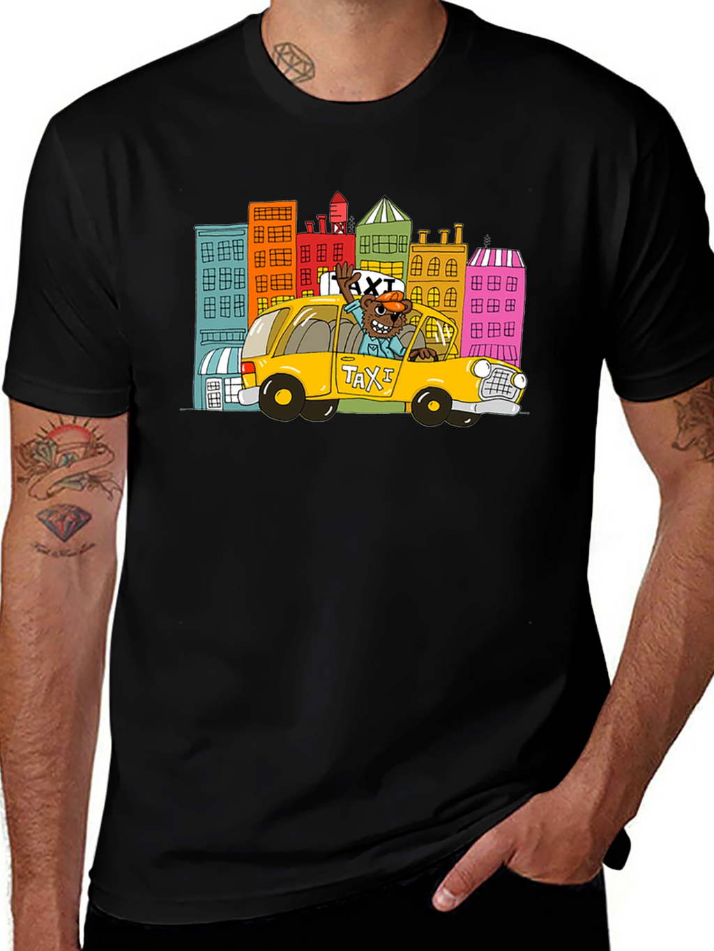 Cartoon Taxi T-Shirt - Cityscape