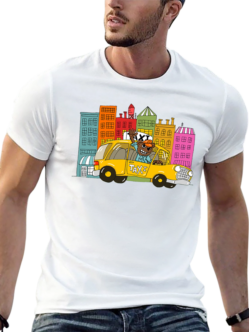 Cartoon Taxi T-Shirt - Cityscape