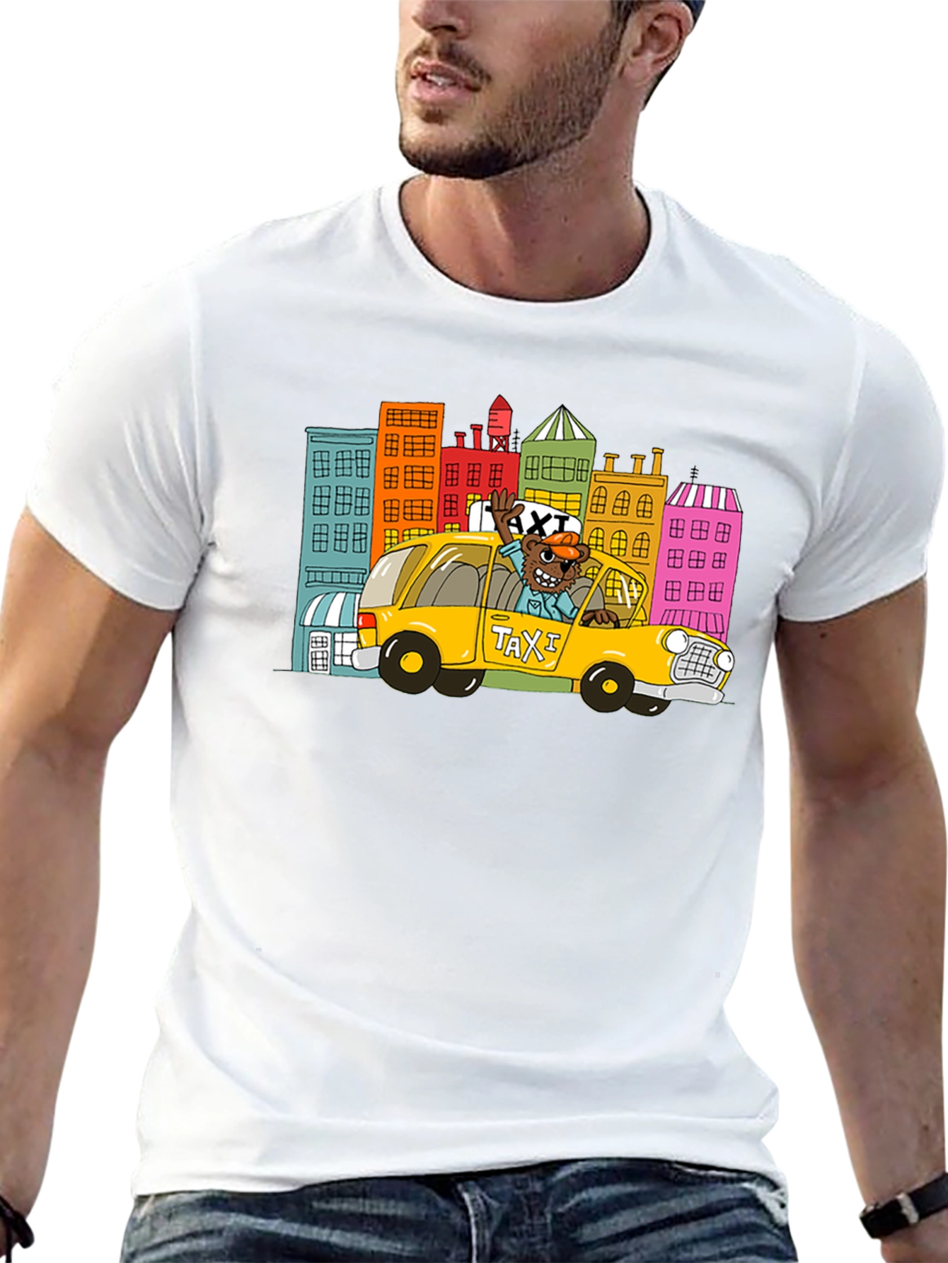 Cartoon Taxi T-Shirt - Cityscape