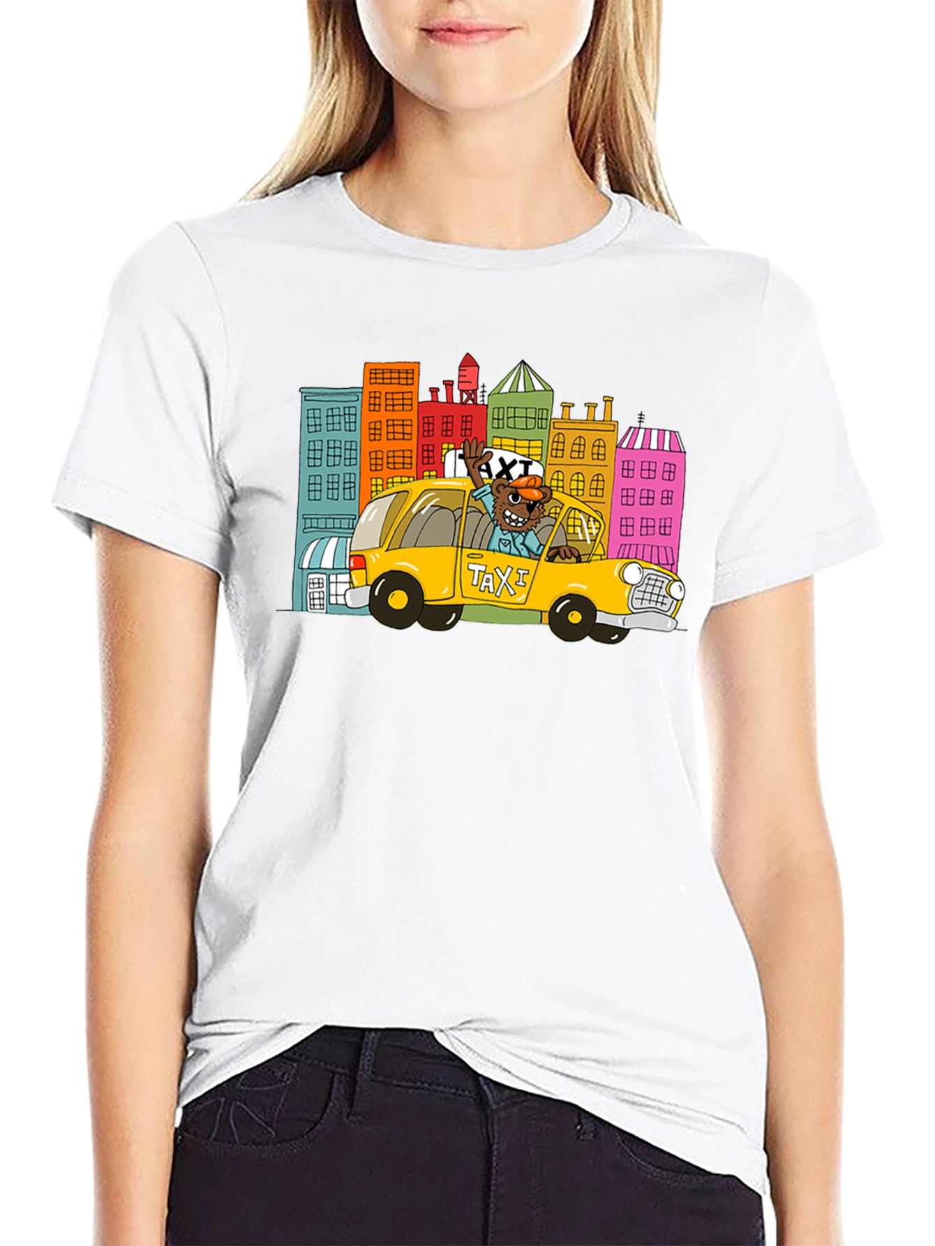 Cartoon Taxi T-Shirt - Cityscape