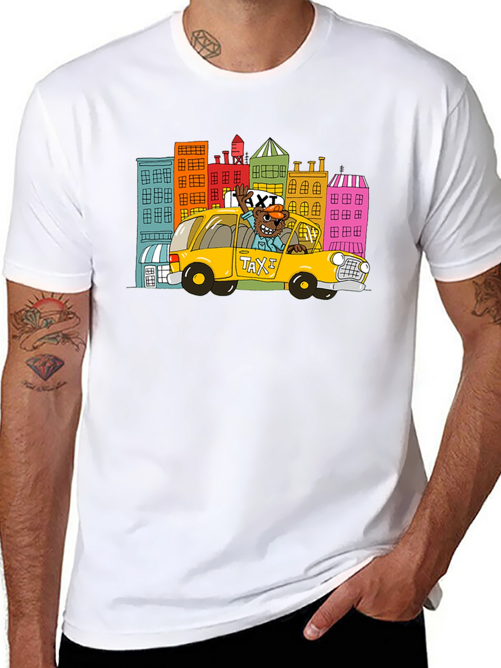 Cartoon Taxi T-Shirt - Cityscape
