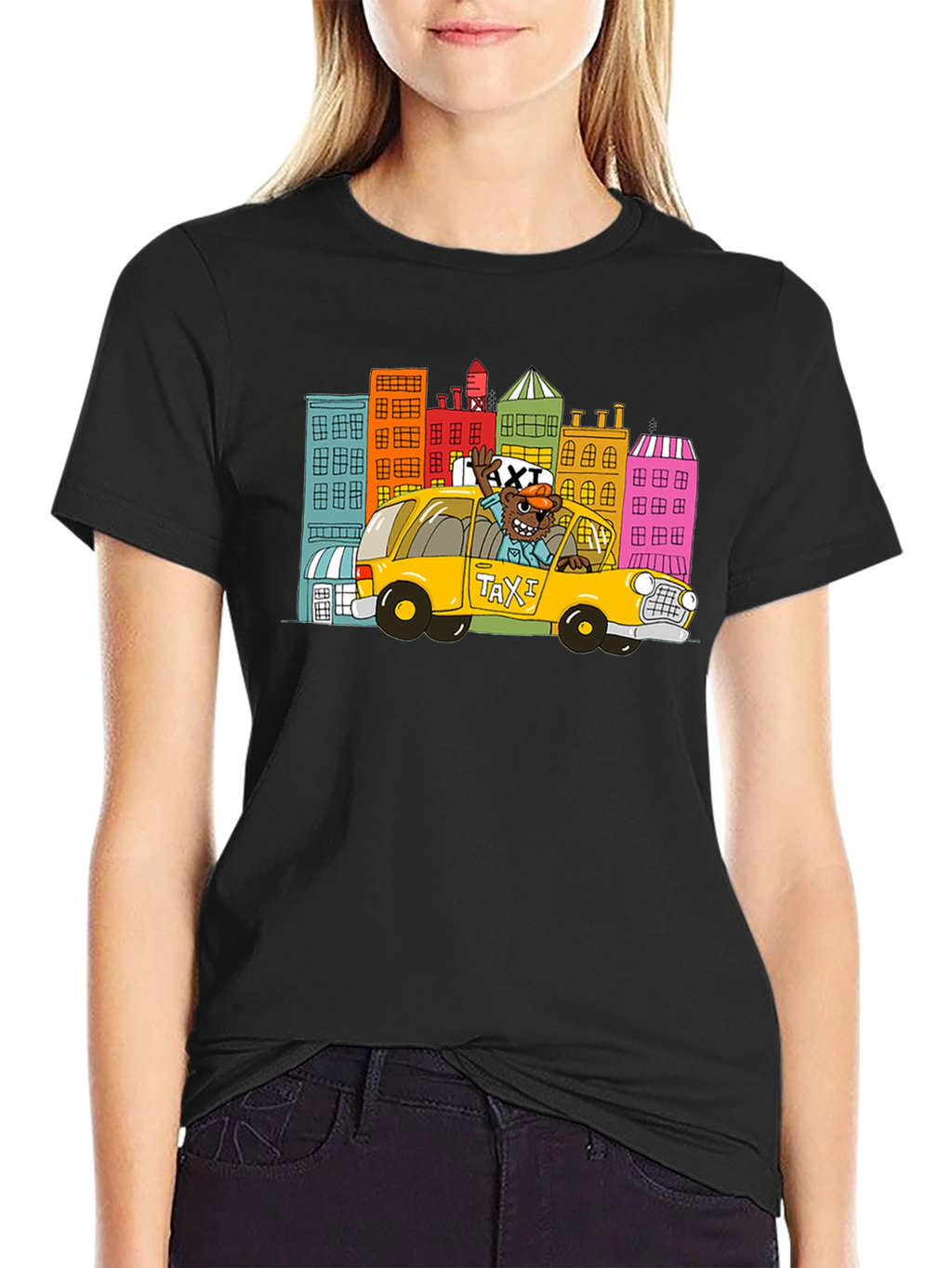 Cartoon Taxi T-Shirt - Cityscape