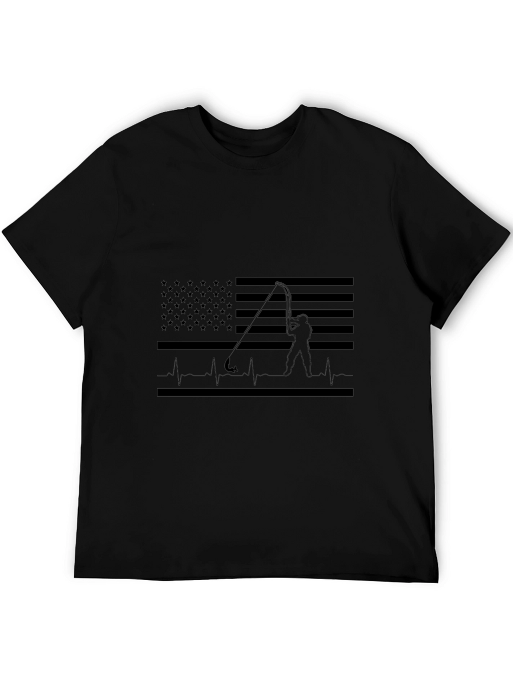Fishing American Flag Heartbeat T-Shirt