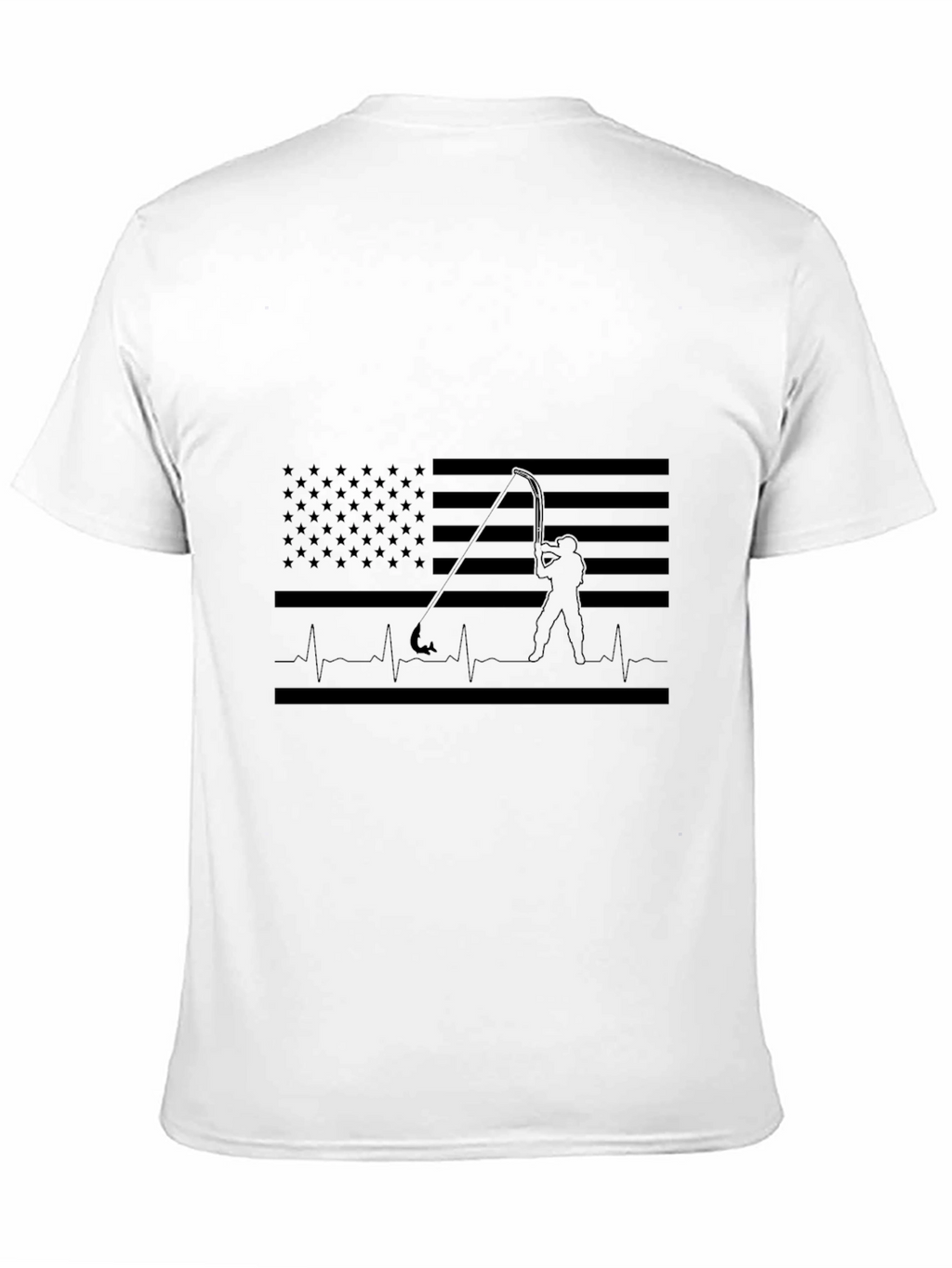 Fishing American Flag Heartbeat T-Shirt