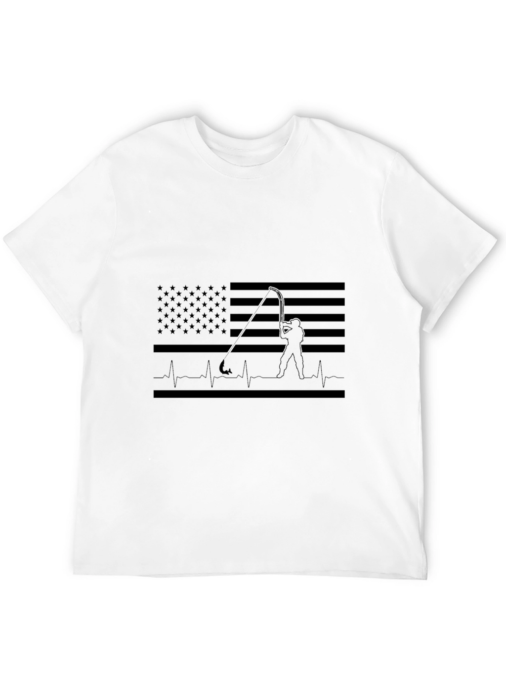Fishing American Flag Heartbeat T-Shirt