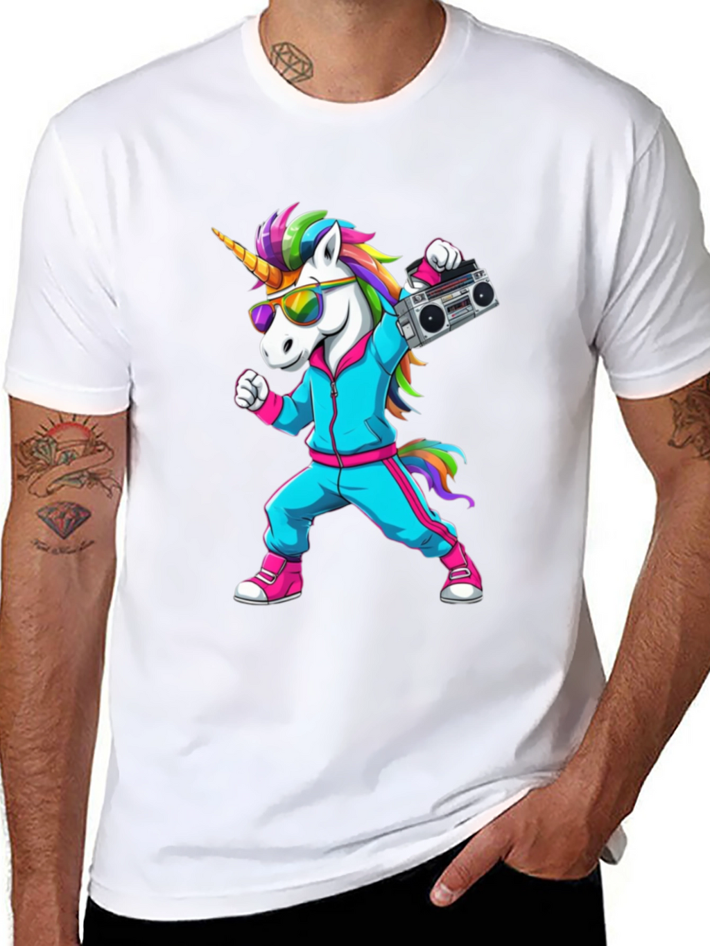 Retro Unicorn Boombox T-Shirt - Black