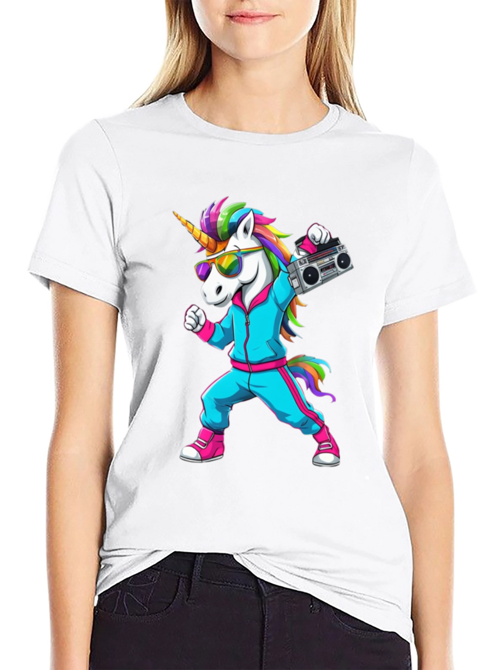 Retro Unicorn Boombox T-Shirt - Black