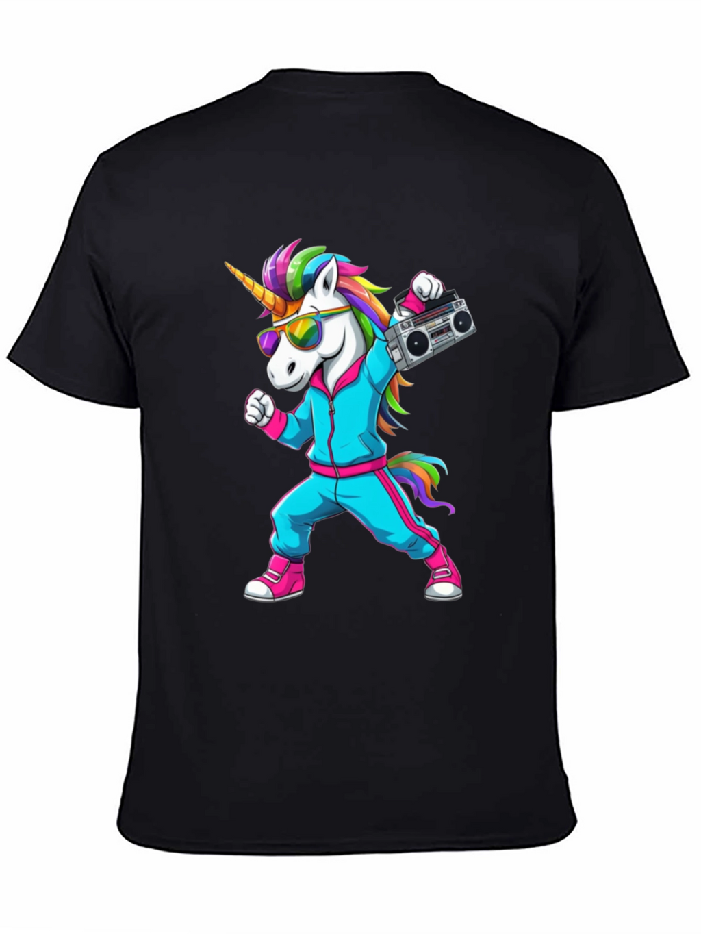 Retro Unicorn Boombox T-Shirt - Black