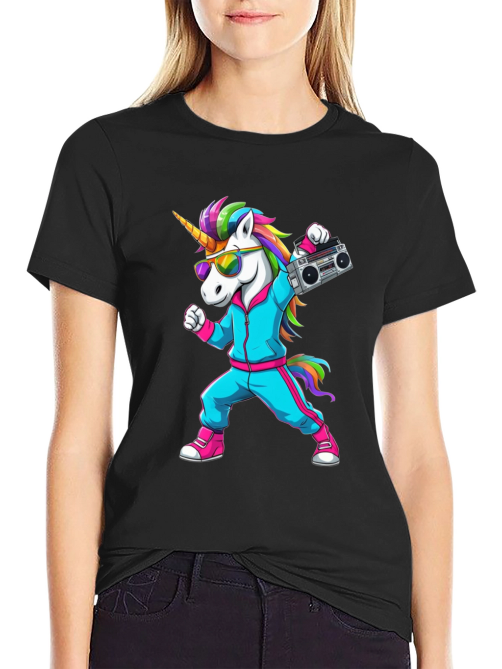 Retro Unicorn Boombox T-Shirt - Black