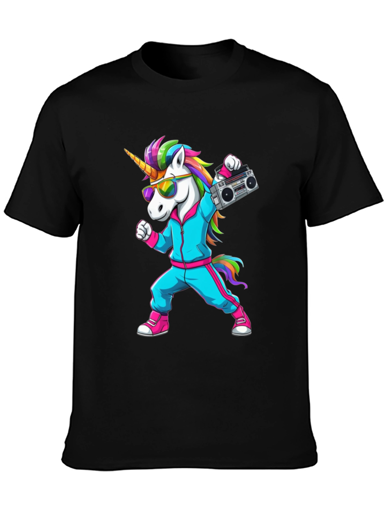 Retro Unicorn Boombox T-Shirt - Black