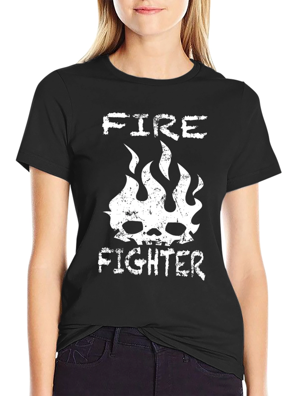 Fire Fighter Graphic Tee - Skull & Flames Design