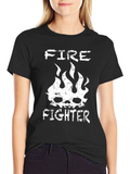 Fire Fighter Graphic Tee - Skull & Flames Design