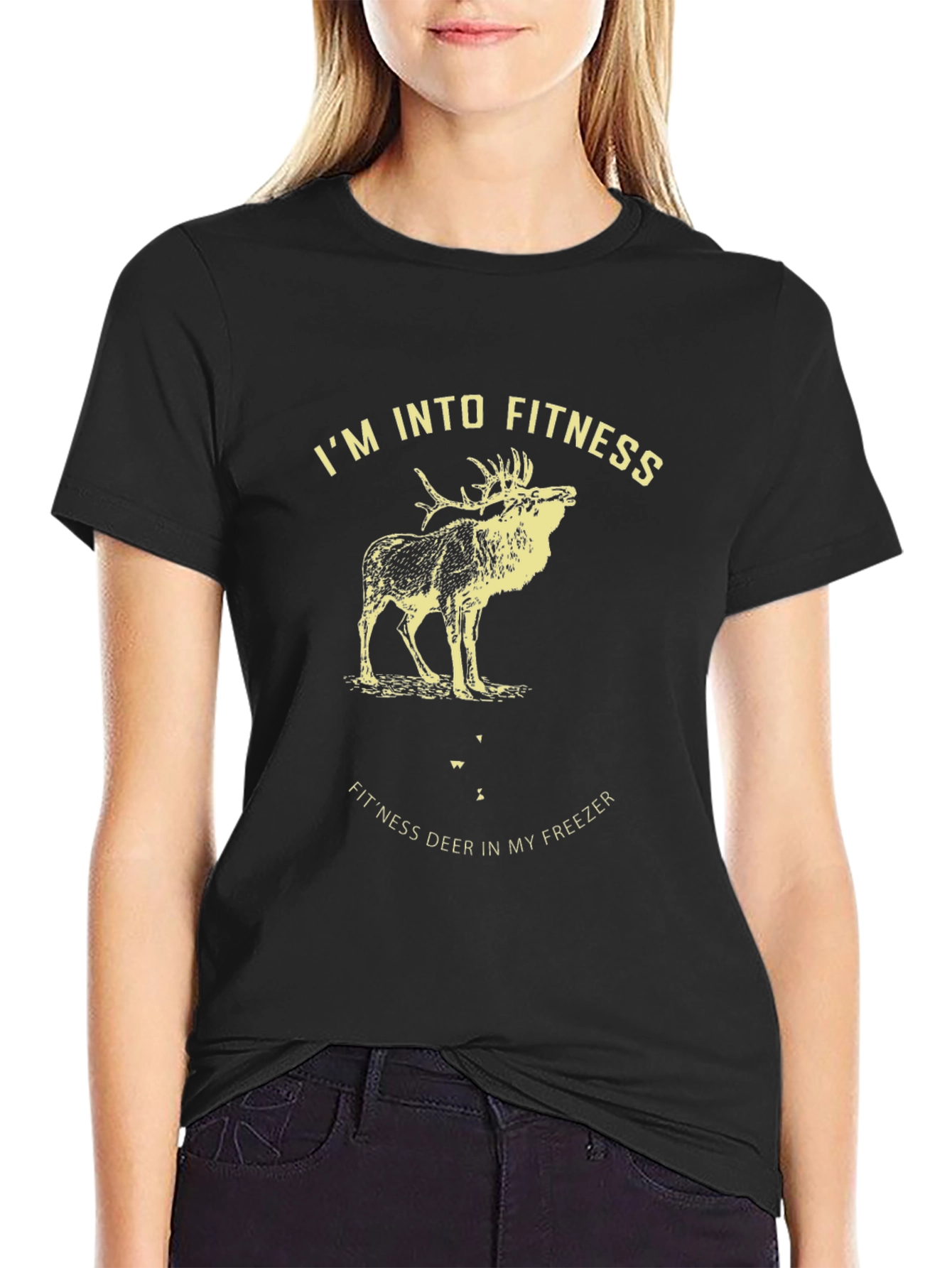Fitness Deer Graphic Tee - Black