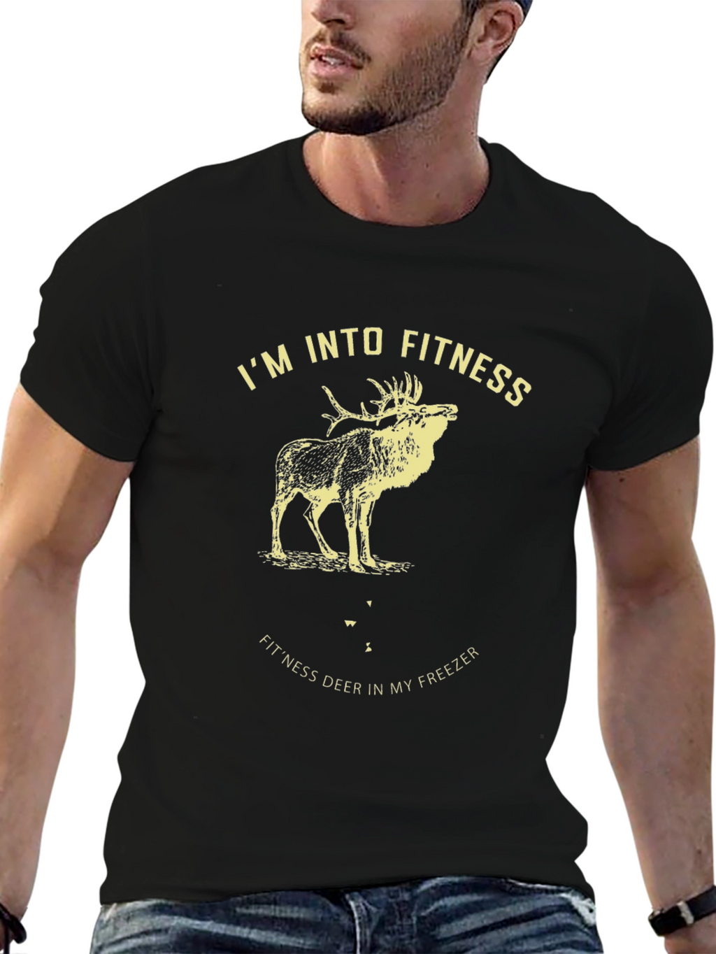 Fitness Deer Graphic Tee - Black