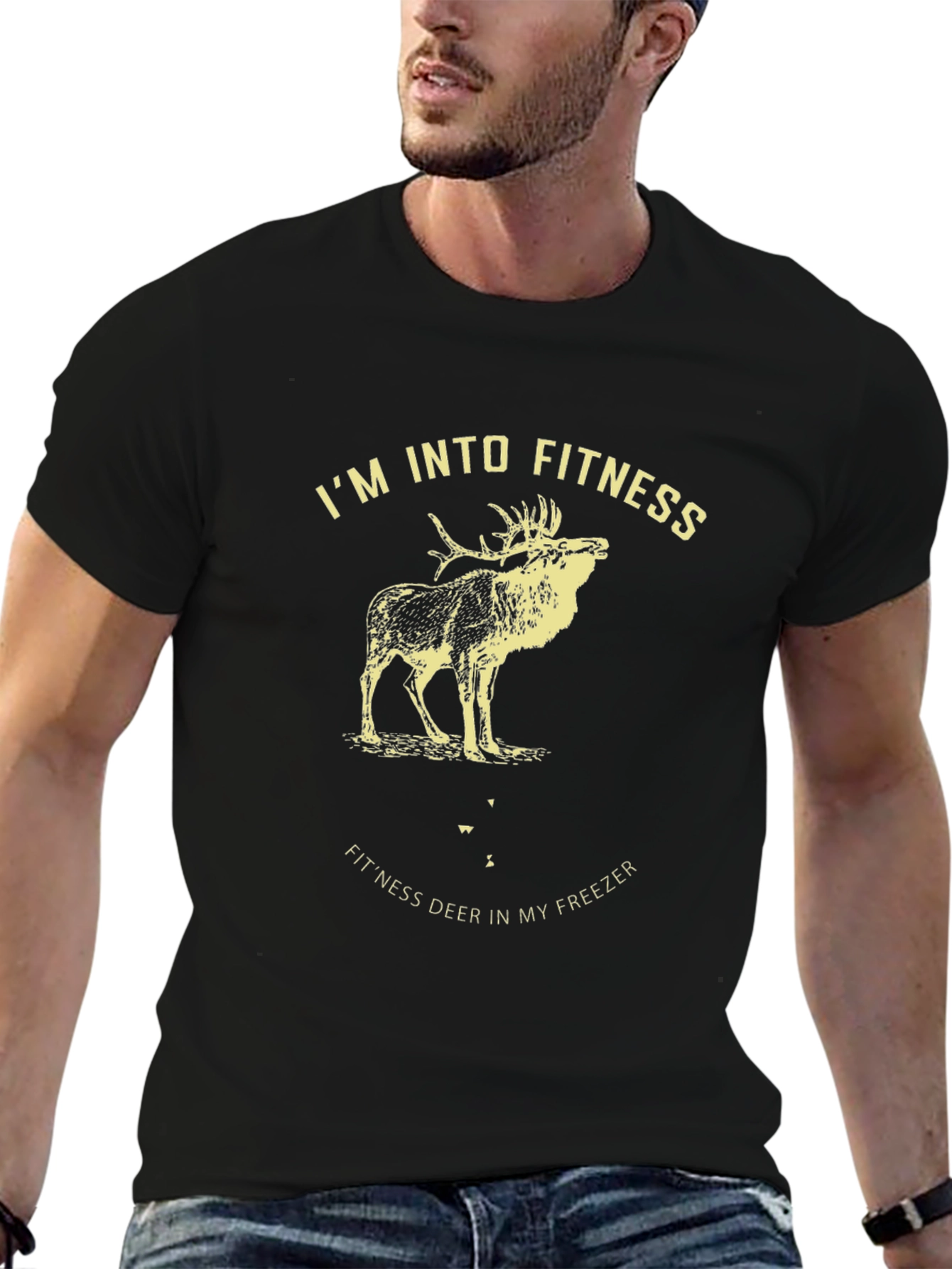 Fitness Deer Graphic Tee - Black